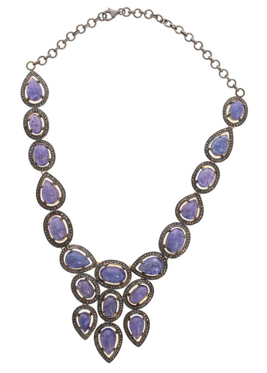 Silver tanzanite and diamond necklace