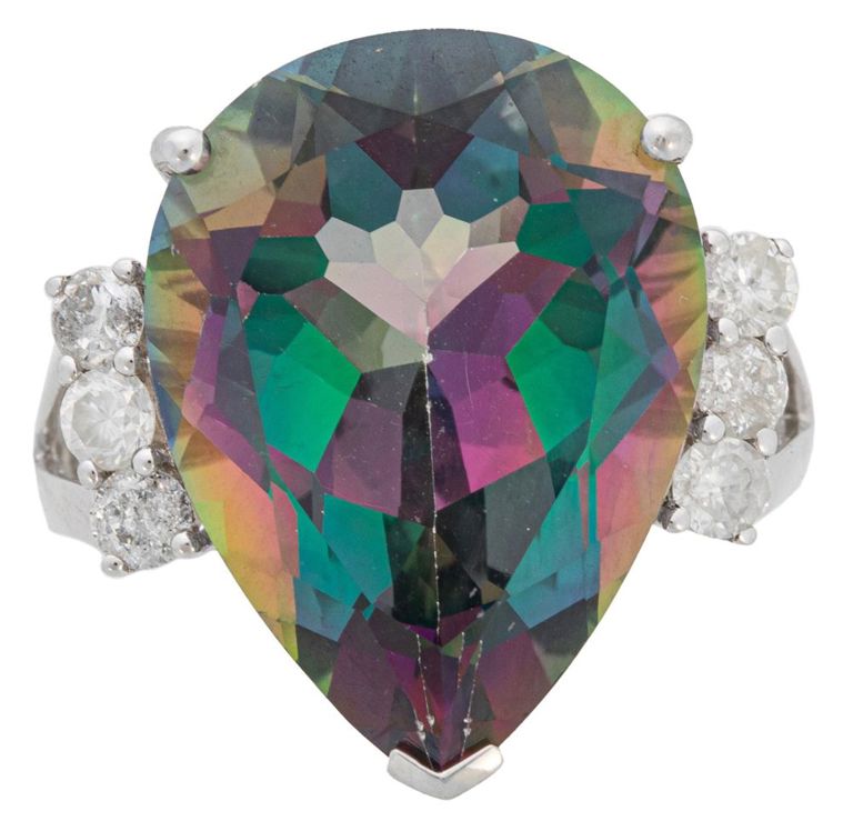 Sterling silver mystic quartz and diamond ring