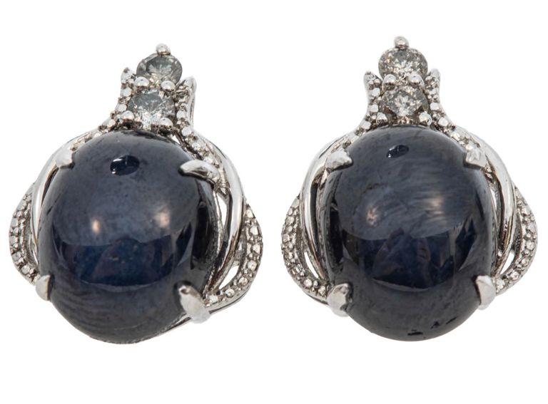 Sterling silver star sapphire and diamond earrings