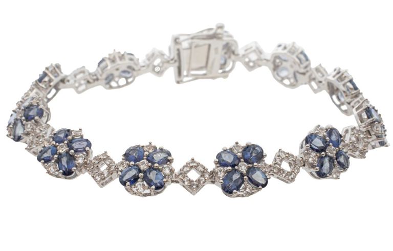 Sterling silver tanzanite and white topaz bracelet