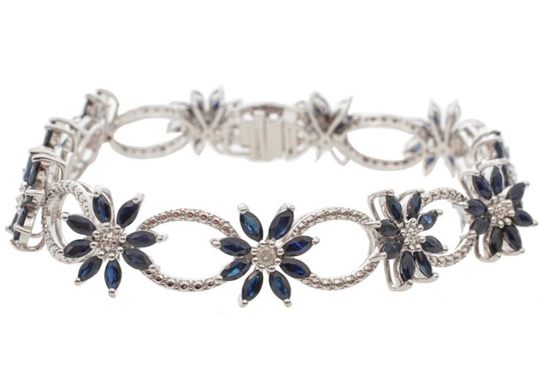 Sterling silver sapphire and diamond bracelet
