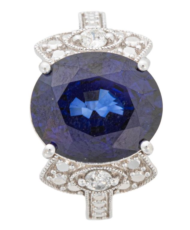 Sterling silver sapphire and diamond ring