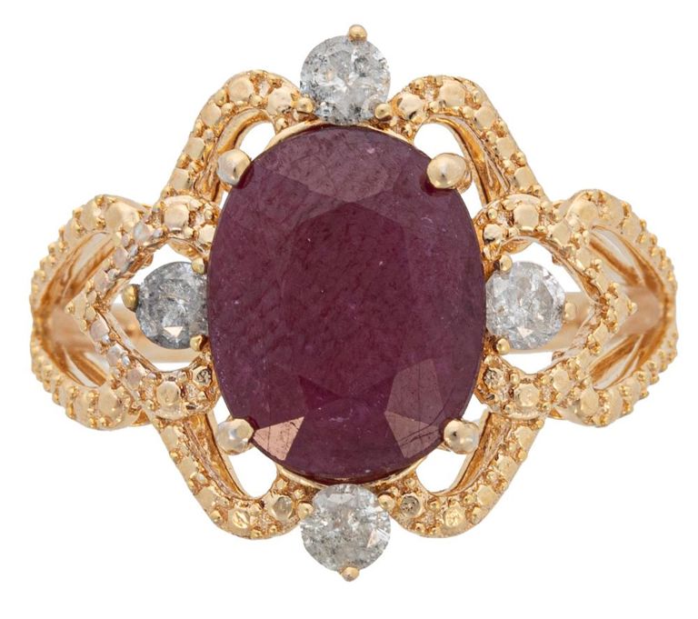 Sterling silver and yellow gold ruby and diamond ring