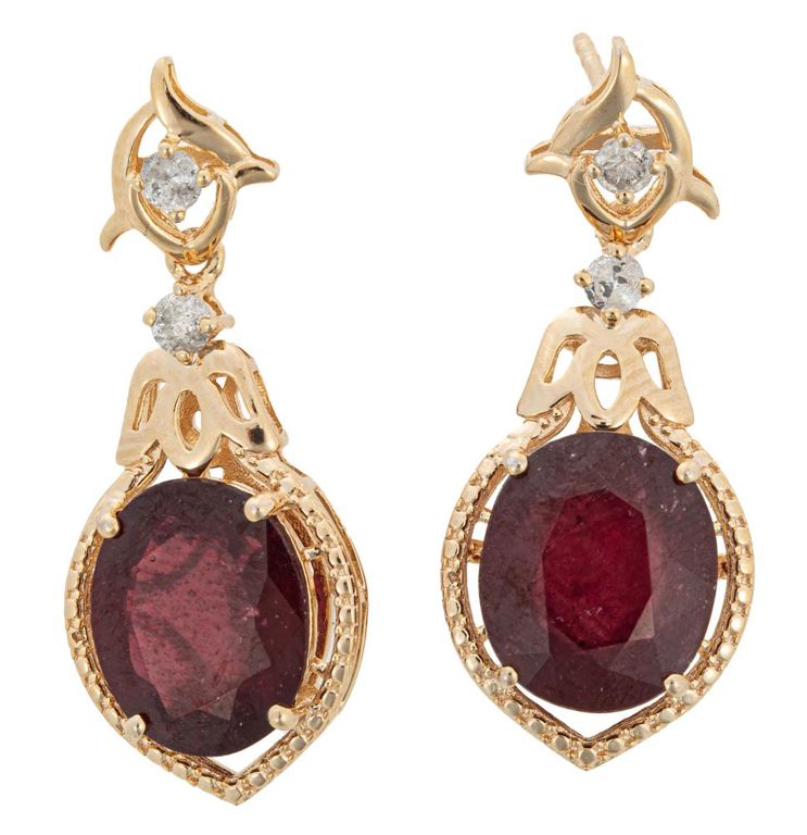 Sterling silver and yellow gold ruby and diamond earrings