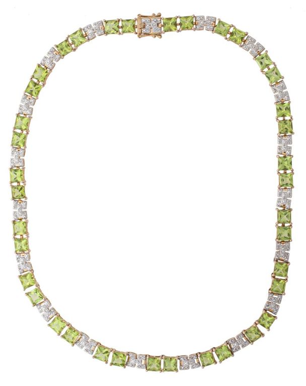 Sterling silver and yellow gold peridot and topaz necklace