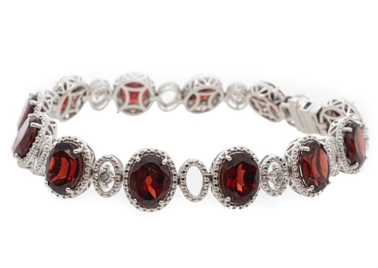 Sterling silver garnet and diamond bracelet