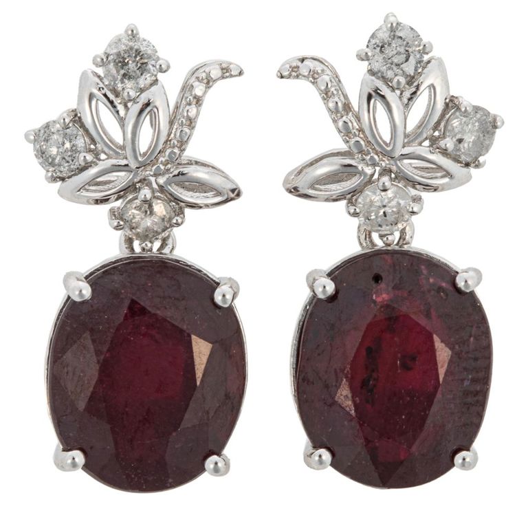 Sterling silver ruby and diamond earrings