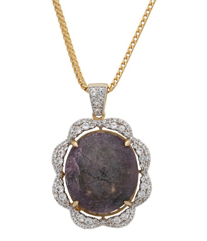 Gold vermeil ruby and sapphire pendant on chain