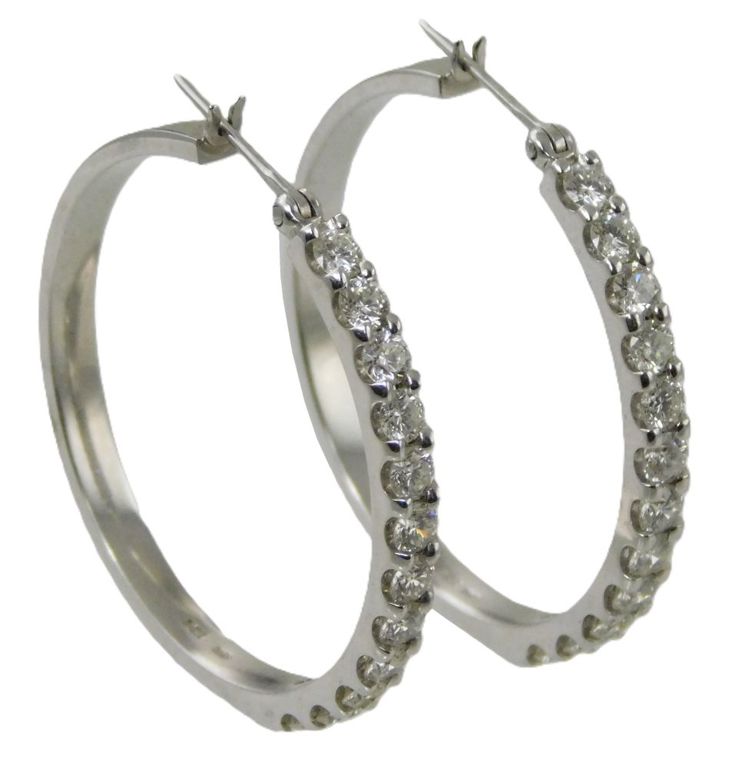 18k white gold diamond hoop earrings