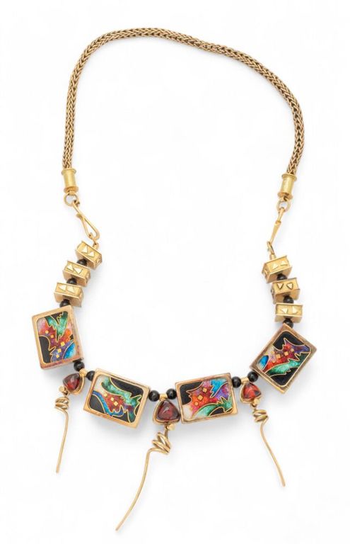 Modern 14k gold and enamel necklace