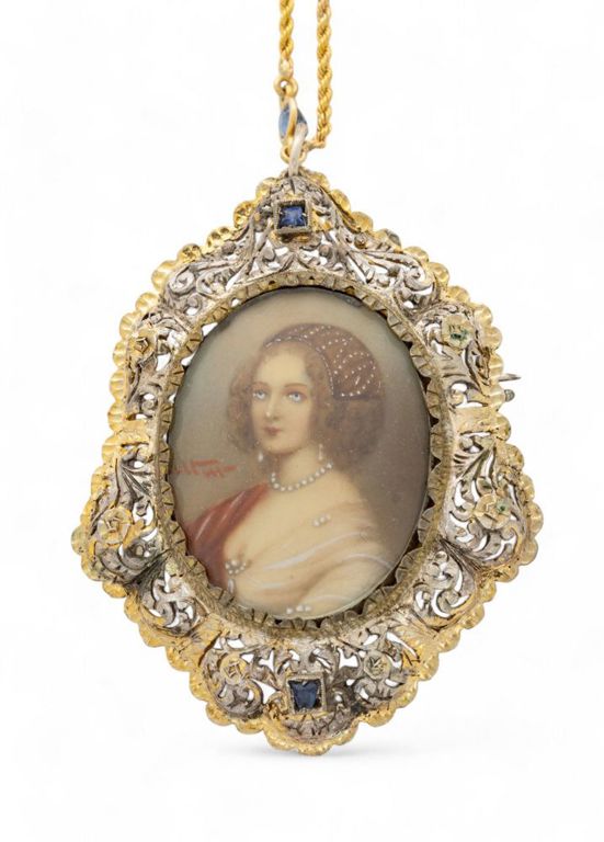 14k gold chain with silver portrait pendant