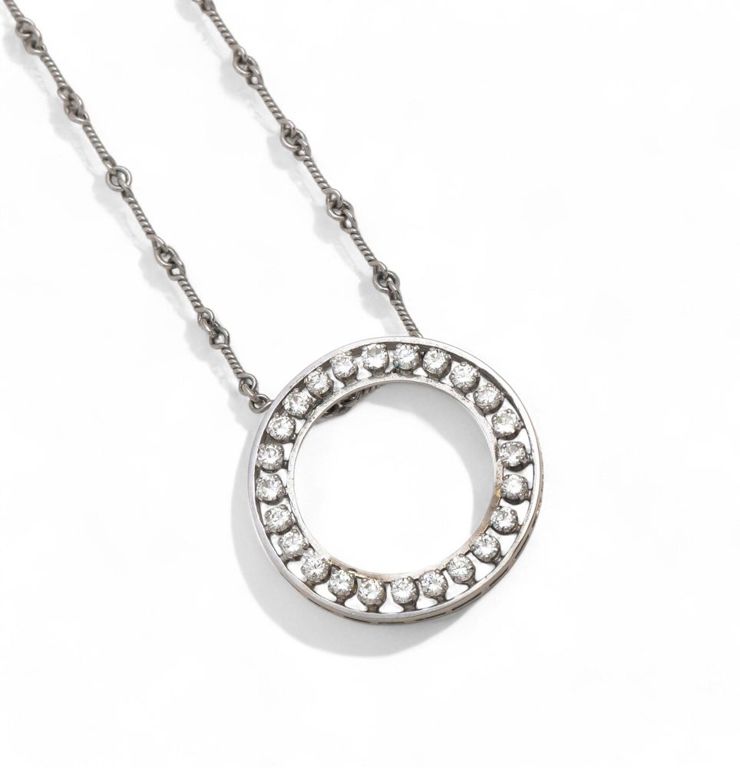 Platinum diamond circle pendant on chain