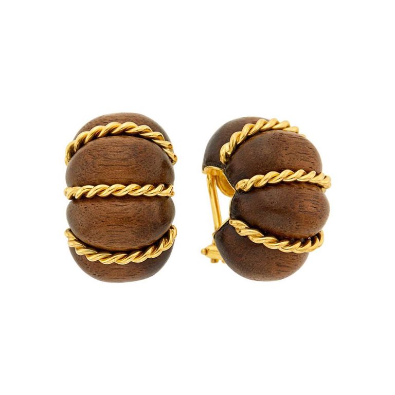 18k gold and wood shrimp earclips