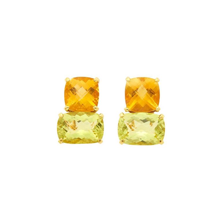 18k gold citrine and lemon quartz earclips