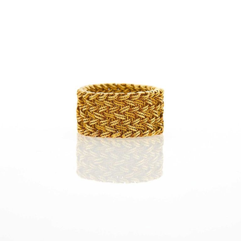 18k gold braided mesh band ring