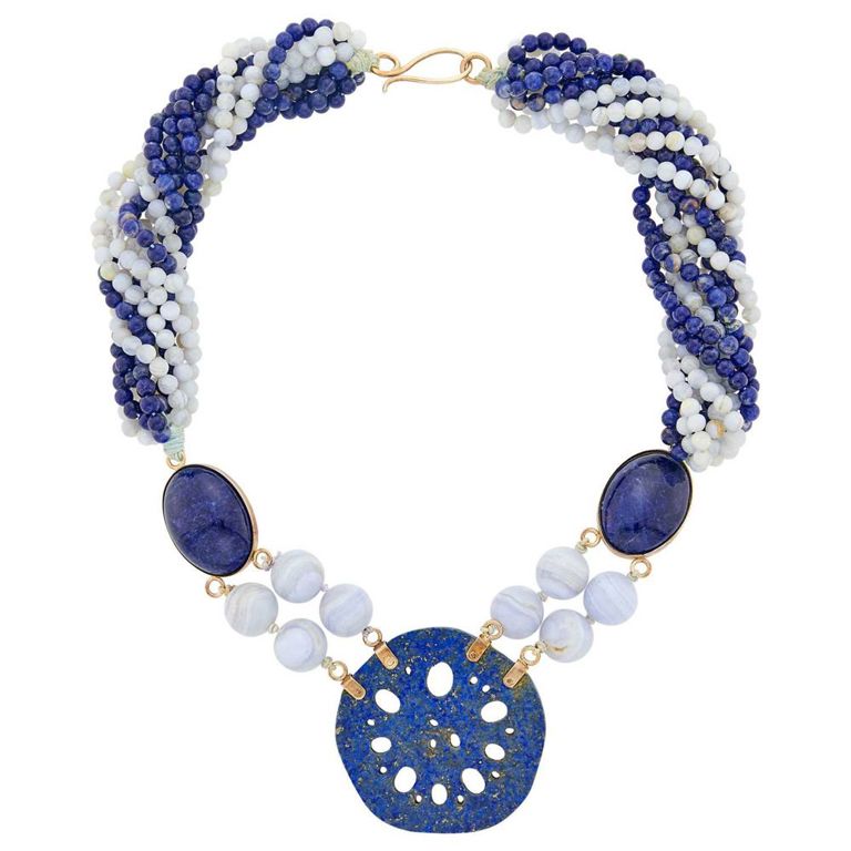 9k lapis and agate pendant-necklace