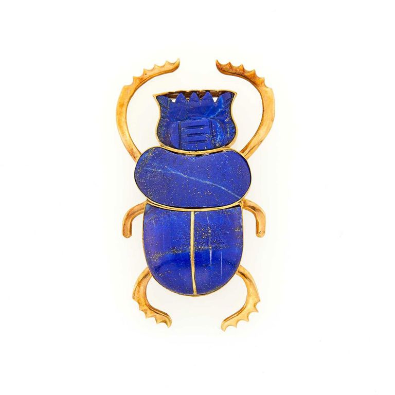 18k gold and lapis scarab brooch