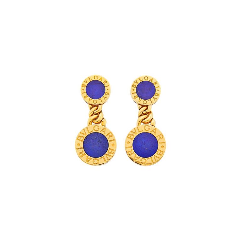 18k gold Bulgari lapis pendant-earrings