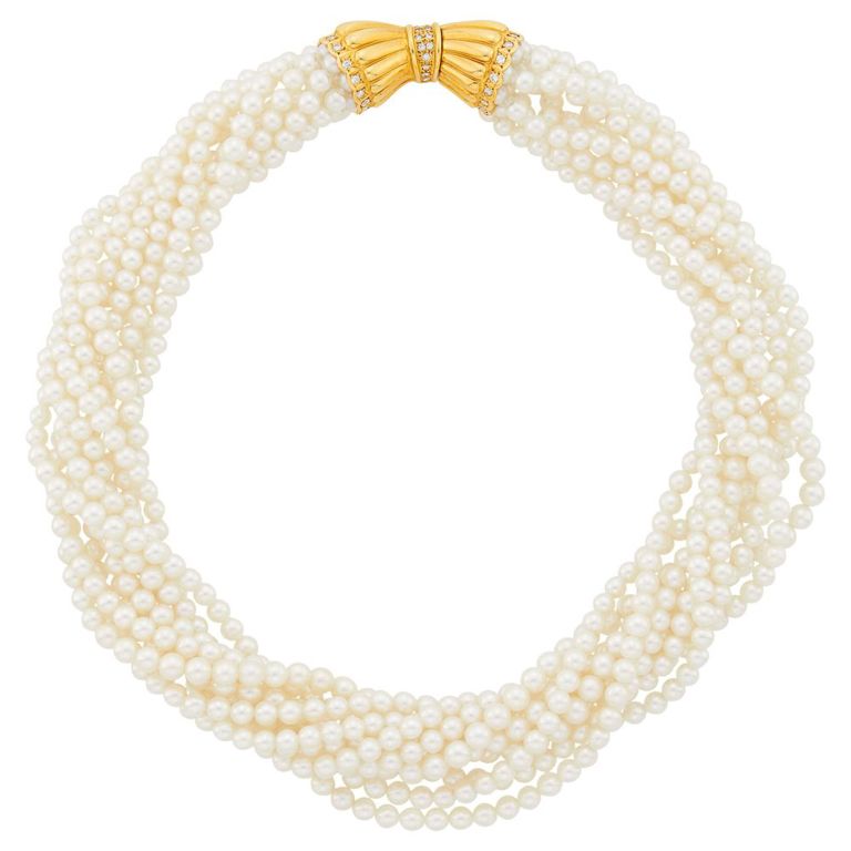 18k gold torsade pearl necklace