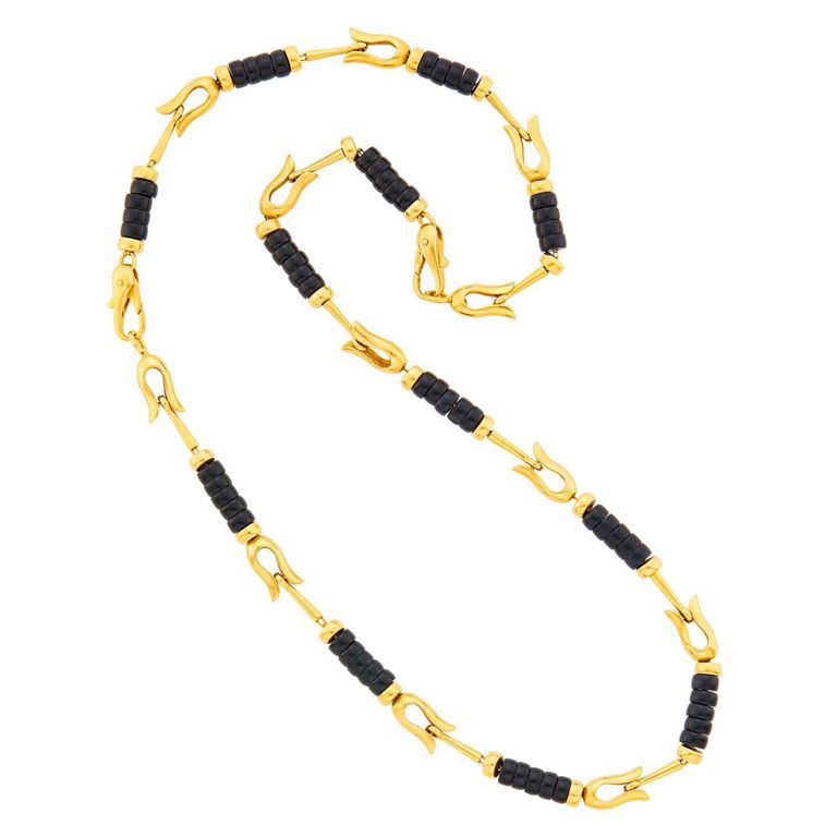 18k gold and onyx bead necklace and bracelet set