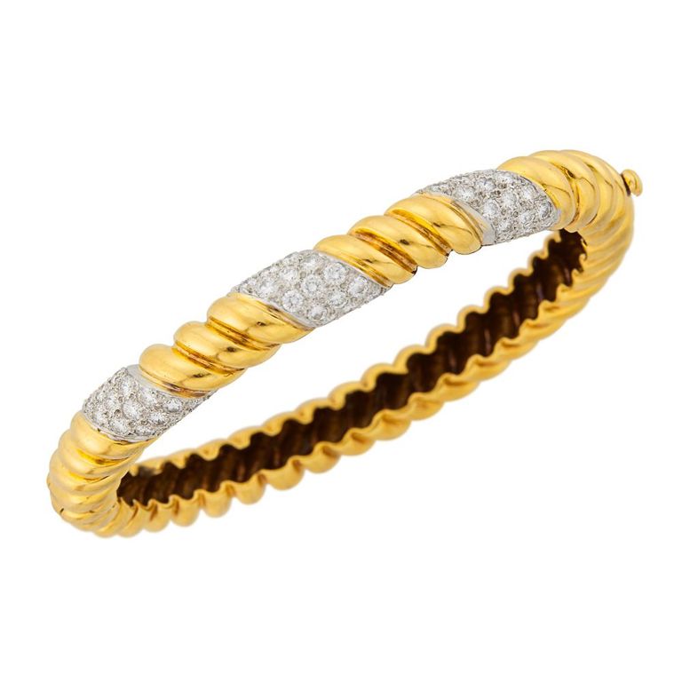 18k yellow gold and white gold bangle diamond bracelet