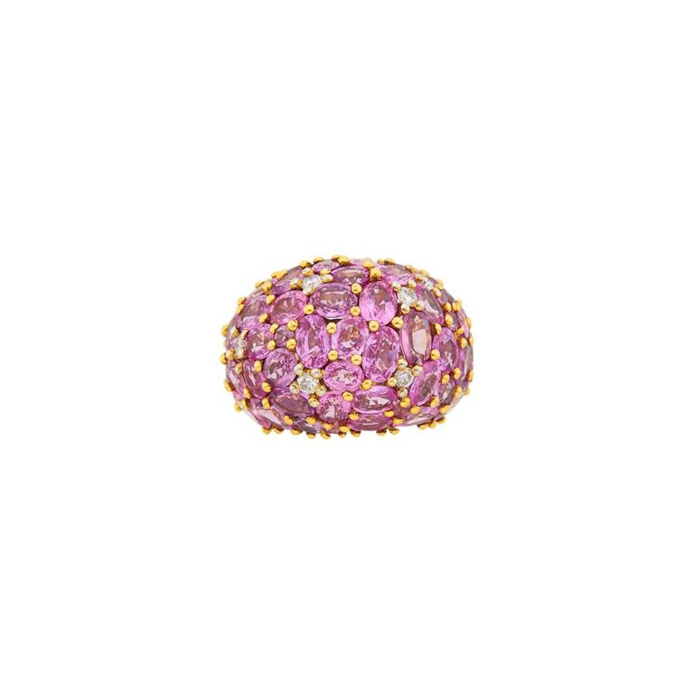 18k gold pink sapphire and diamond bombé ring