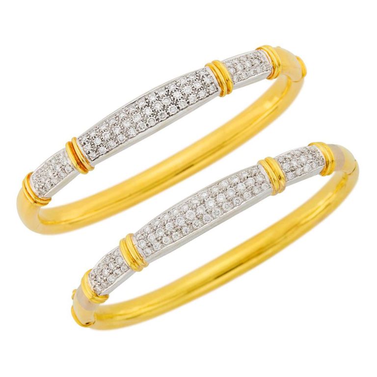 18k gold and diamond bangle bracelets set