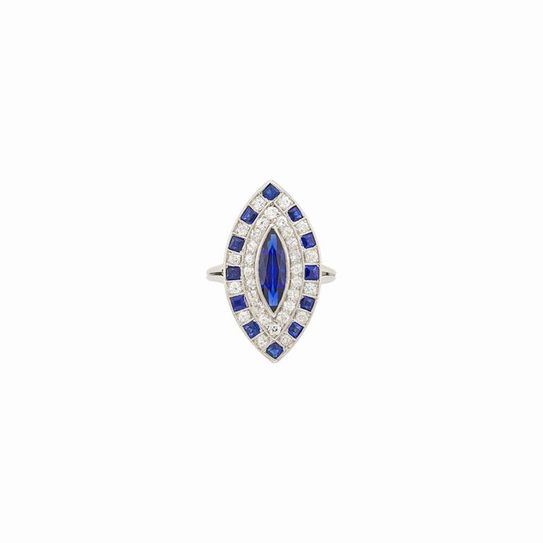 Platinum sapphire diamond ring