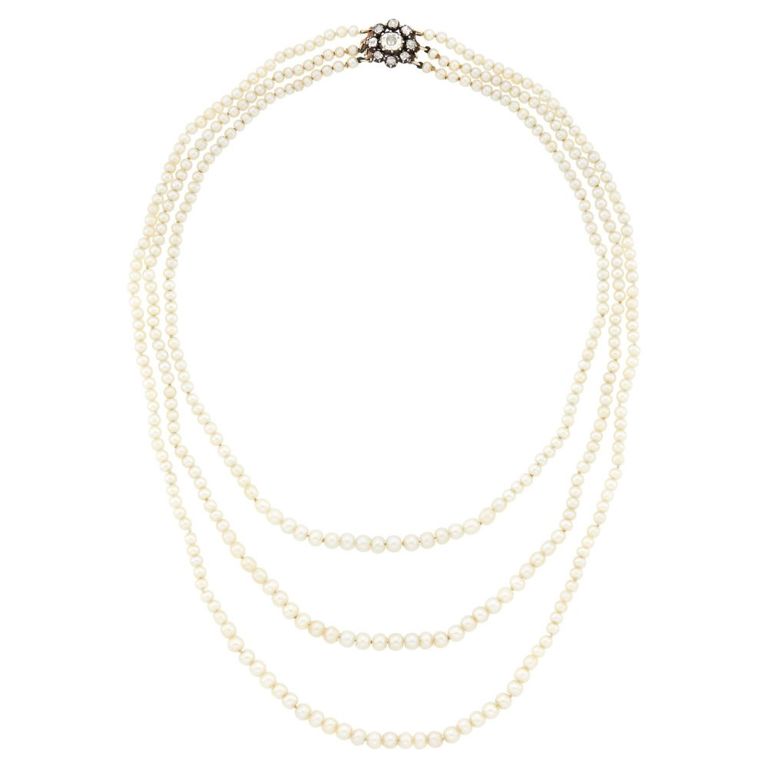 Triple strand natural pearl necklace