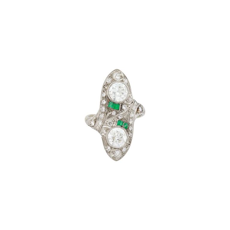 Platinum diamond emerald ring