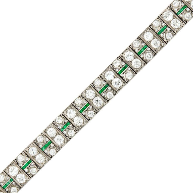 Platinum diamond emerald bracelet