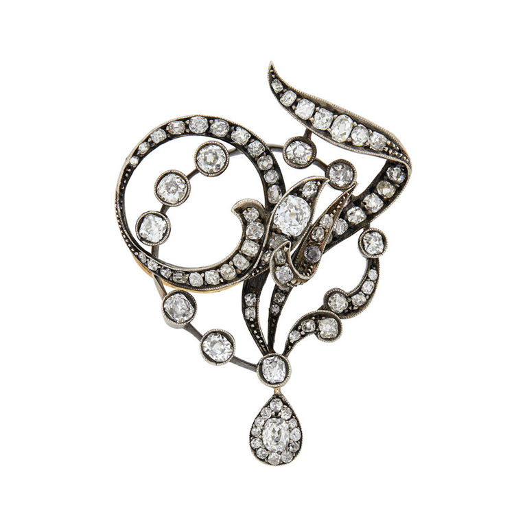 Silver gold diamond ribbon brooch