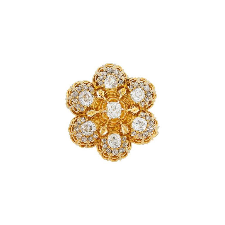 Gold diamond flower pendant-brooch