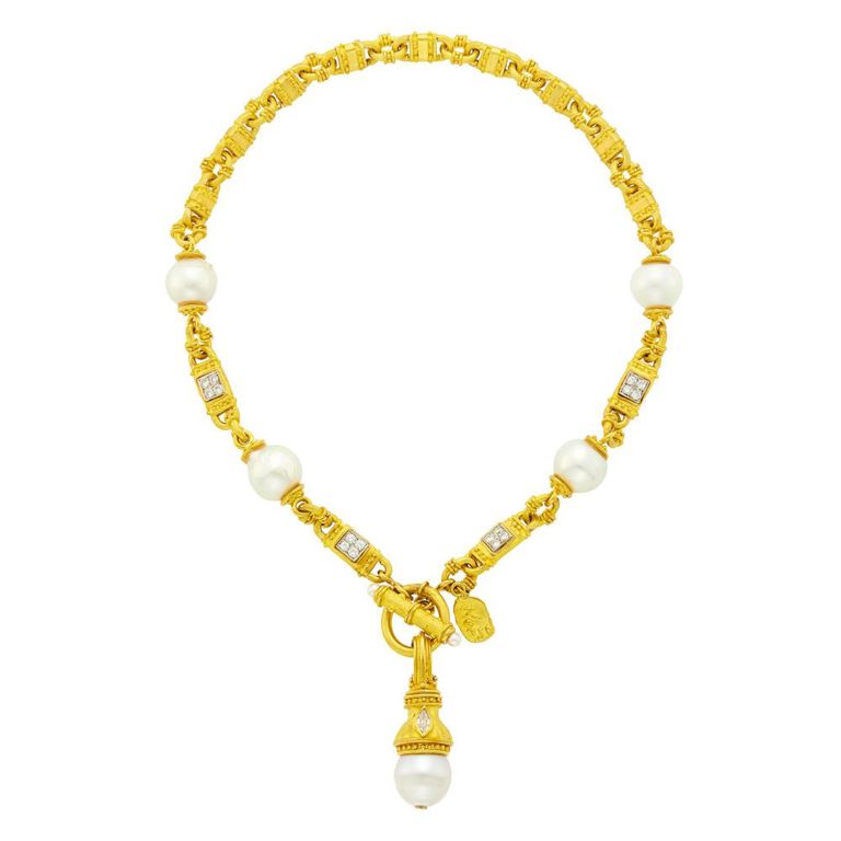 22k gold pearl diamond toggle necklace