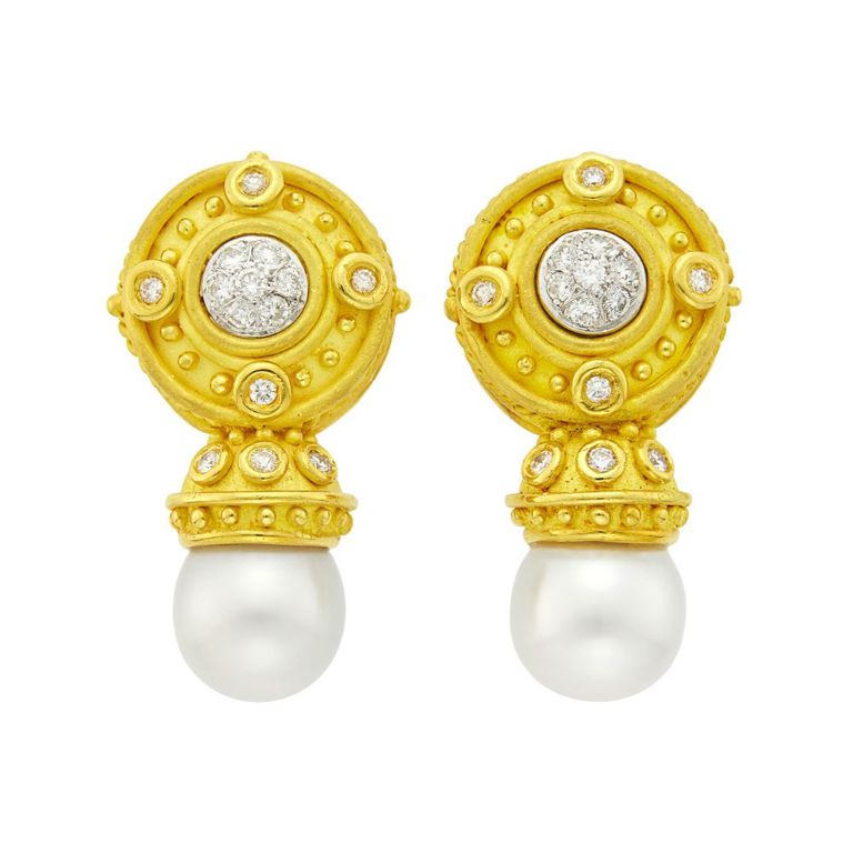 Nerso 22k gold South Sea pearl diamond earclips