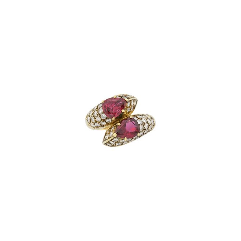 14k gold ruby diamond crossover ring