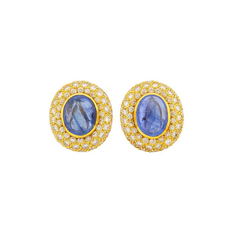 18k gold sapphire diamond earclips