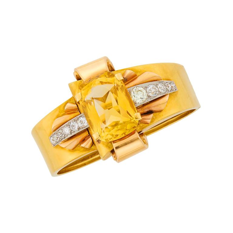 Gold and platinum citrine bangle bracelet