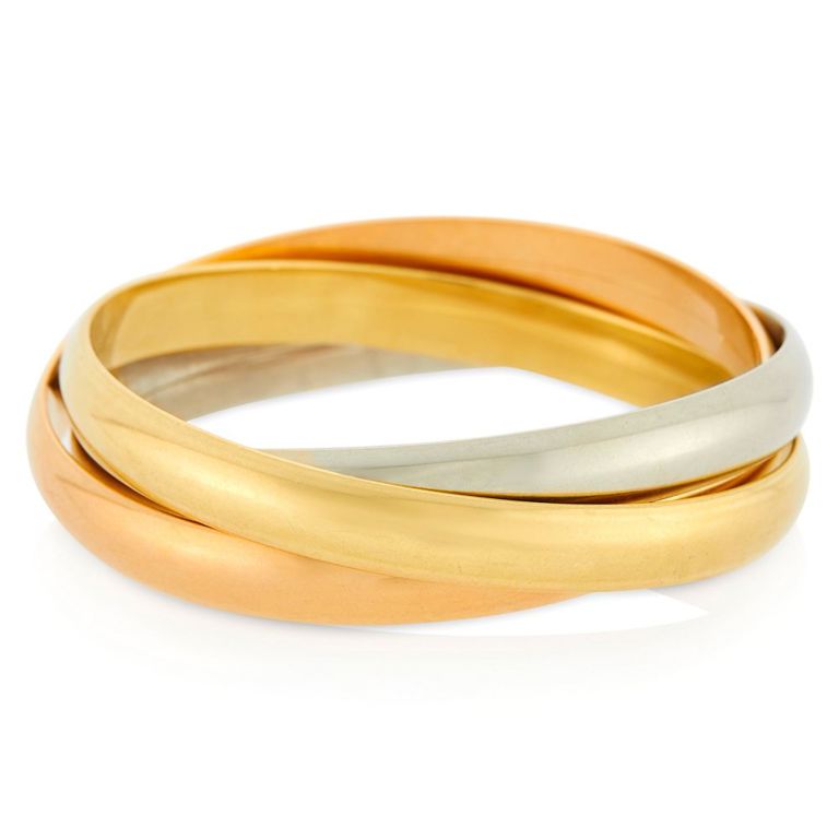 18k tricolor gold rolling bangle bracelet