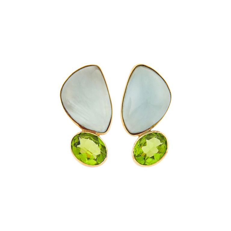 14k gold aquamarine peridot earclips