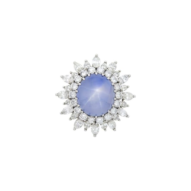 Platinum star sapphire diamond ring