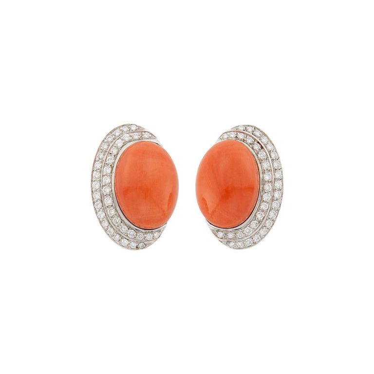 White gold coral earrings