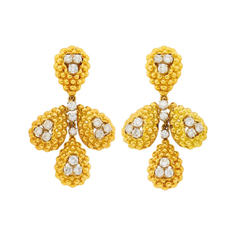 18k gold diamond coral interchangeable pendant earrings