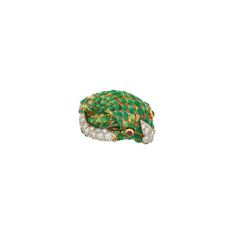 18k gold platinum enamel diamond serpent ring
