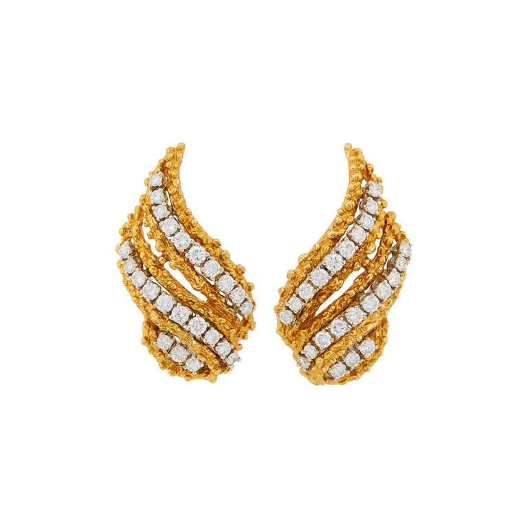 18k two-color gold diamond earclips