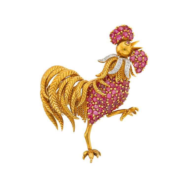 Gold and platinum ruby brooch