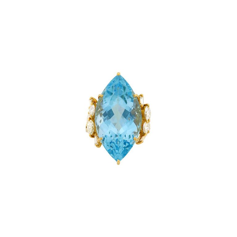 18k gold aquamarine and diamond ring