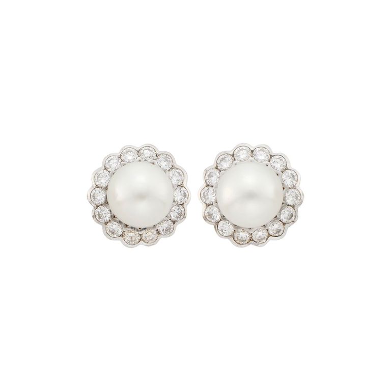 Platinum pearl and diamond earrings