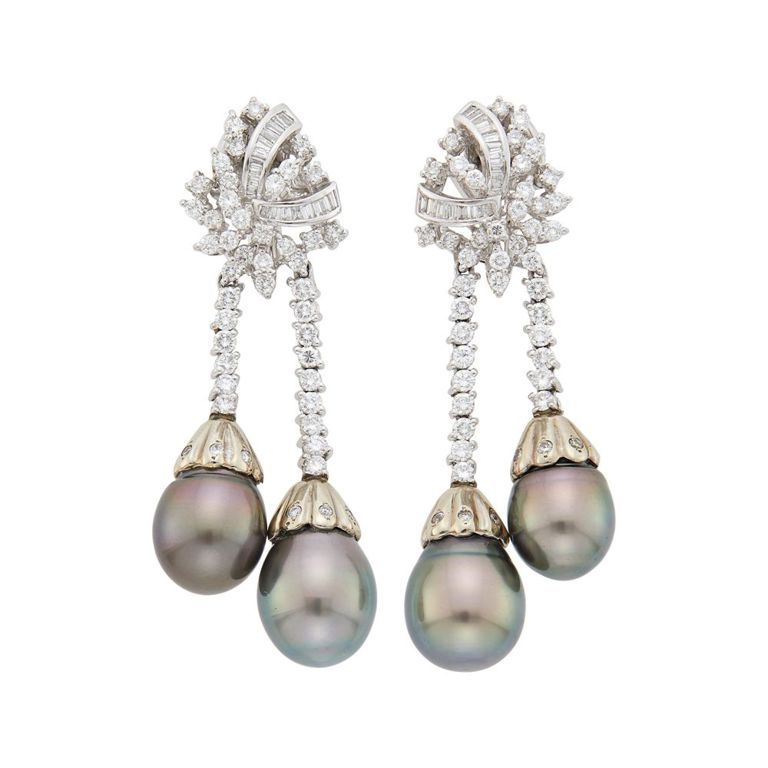 Platinum and white gold pearl earrings