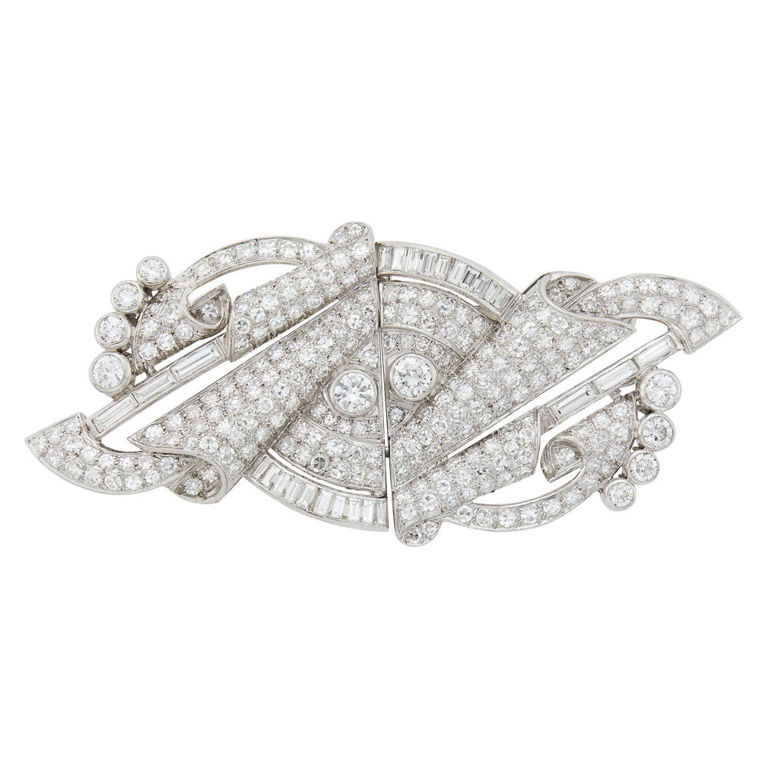 Platinum and diamond double clip-brooch